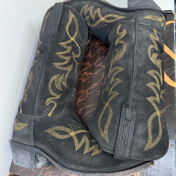 Lucchese Black Distressed Leather Pointed Toe Cowboy Boots Sz 71/2. - Picture 2 of 10